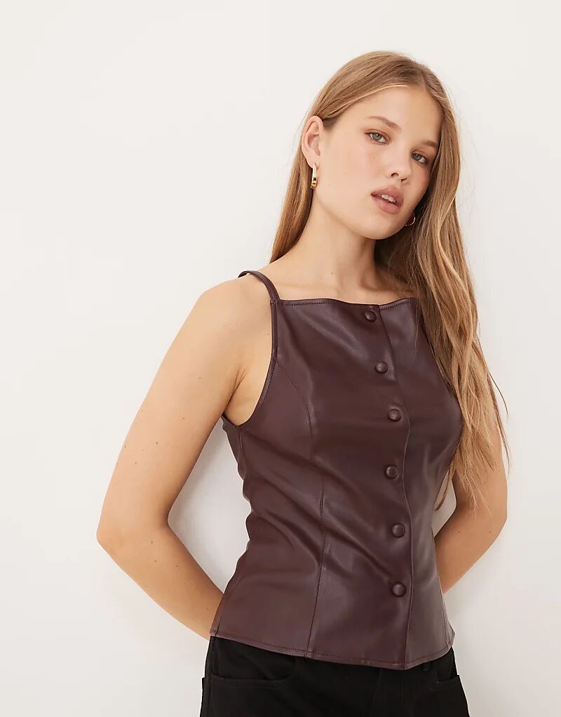 

Топ Gina Tricot из искусственной кожи на пуговицах бордового цвета