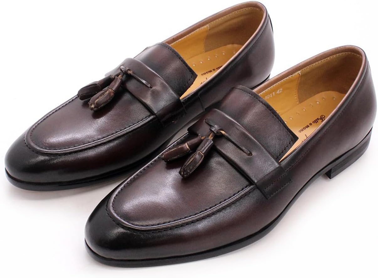 

Мужские слипоны Santimon с кисточками - туфли-лоферы из натуральной кожи, деловые и повседневные, с ручной отделкой носка, для работы, свадьбы, офиса и стильного повседневного образа, Coffee