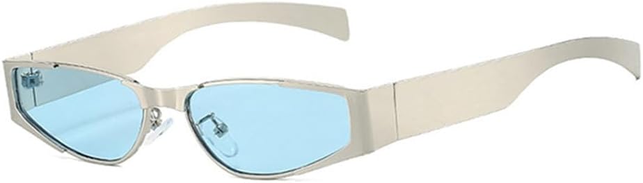 

Солнцезащитные очки UV400 с защитой от ультрафиолета — маленькие металлические очки «кошачий глаз» для женщин и мужчин, для бега и занятий спортом на открытом воздухе UYPTK, Silver Blue