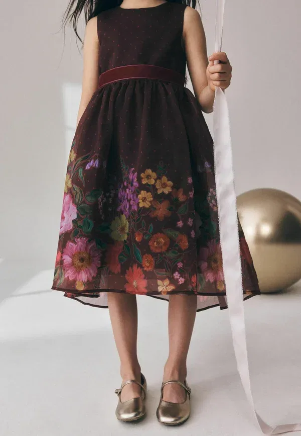 Платье Next, Regular fit floral prom dress, шоколадно-коричневый