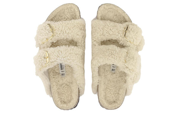 Тапочки arizona big buckle shearling narrow fit 'teddy eggshell' Birkenstock, белый — фото 4