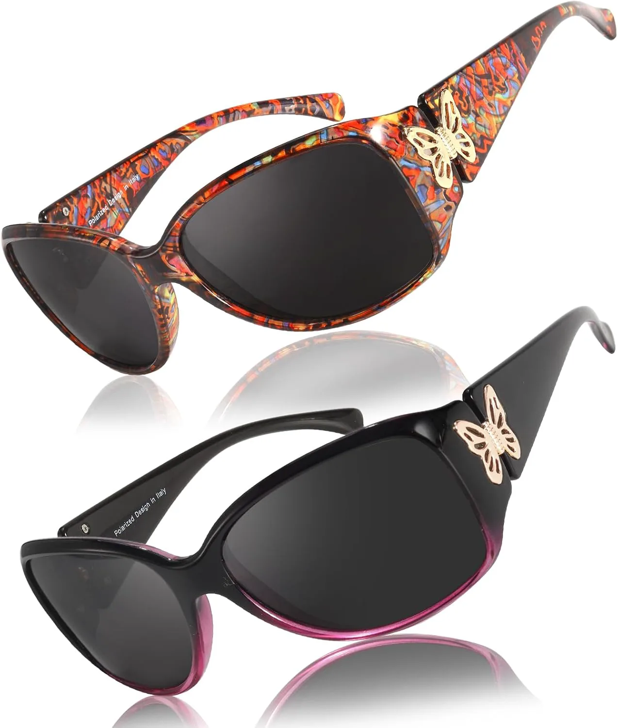 

Женские поляризованные солнцезащитные очки LVIOE с модным дизайном в виде бабочки и защитой от УФ-излучения UV400 LS2301, A16 (2 Pack) Red Flower + Gradient Pueple