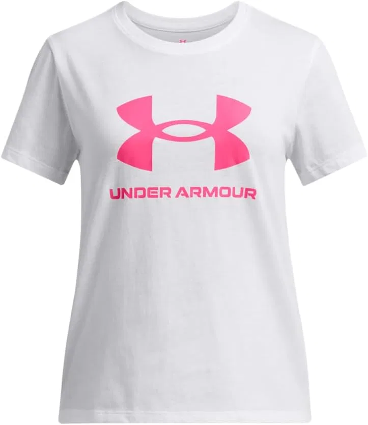 Футболка девичья Under Armour, цвет White / Super Pink / Super Pink