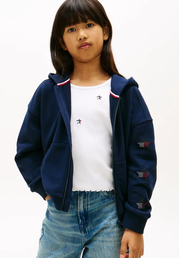 Толстовка на молнии с логотипом в виде звезды, украшенной стразами. Tommy Hilfiger, Dark Night Navy