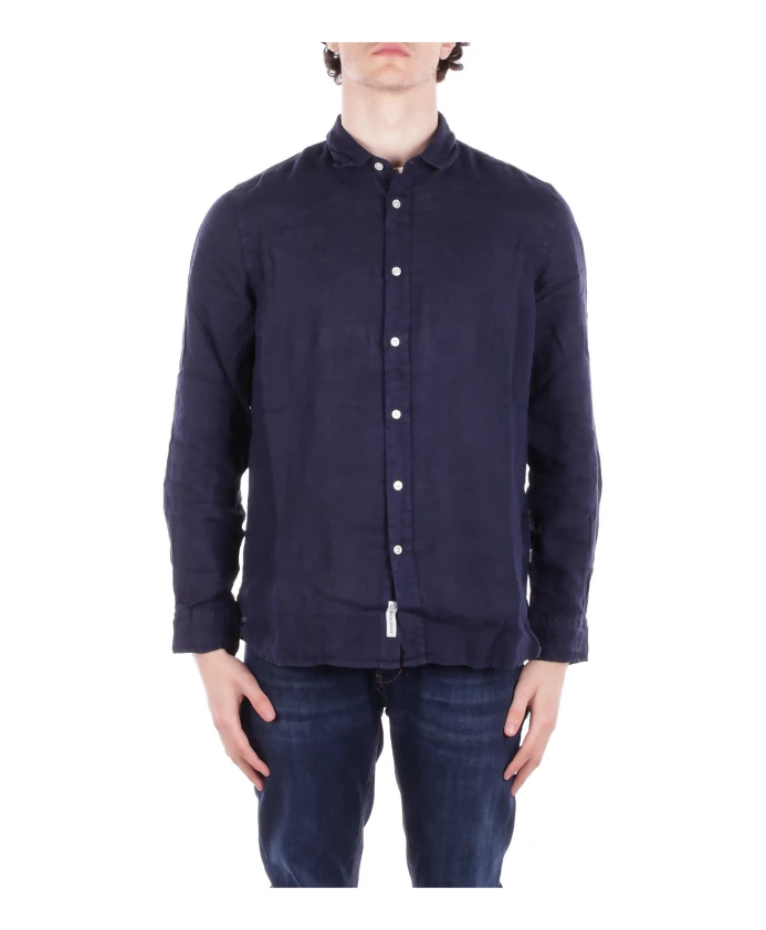 

Синяя льняная рубашка с планкой на пуговицах Woolrich, синий