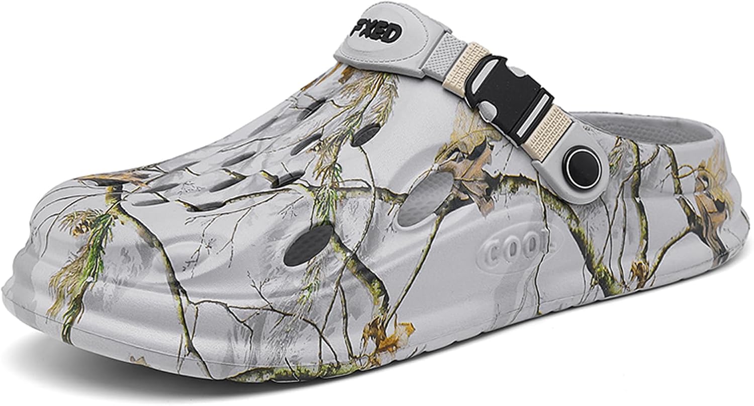 

Мужские камуфляжные сандалии FLIOZY для сада, уличного спорта и активного отдыха, удобные слипоны для пляжа, дышащие повседневные тапочки с регулируемым задним ремешком, серый