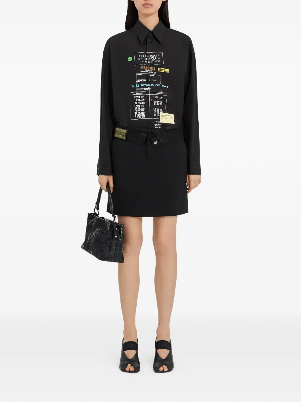 Мини-юбка А-силуэта с поясом Mm6 Maison Margiela, черный — фото 2