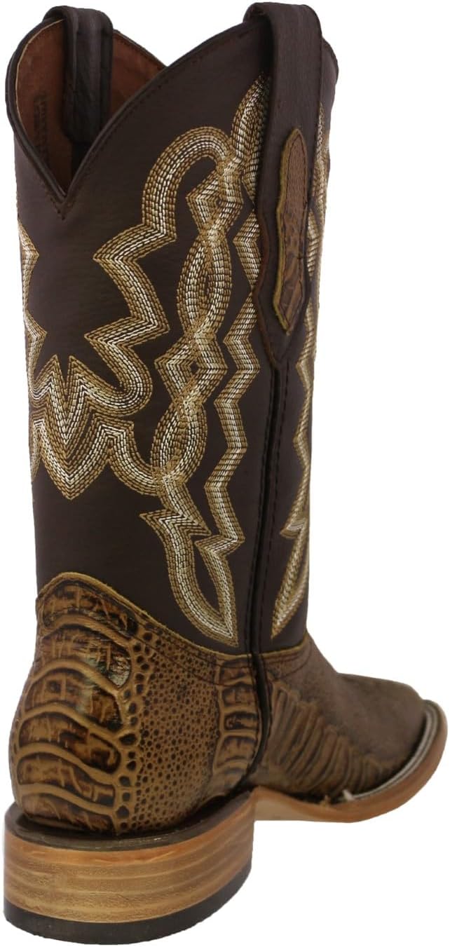Мужские ковбойские сапоги Texas Legacy Honey Brown вестерн из кожи с рисунком под ногу страуса, квадратный носок — фото 3