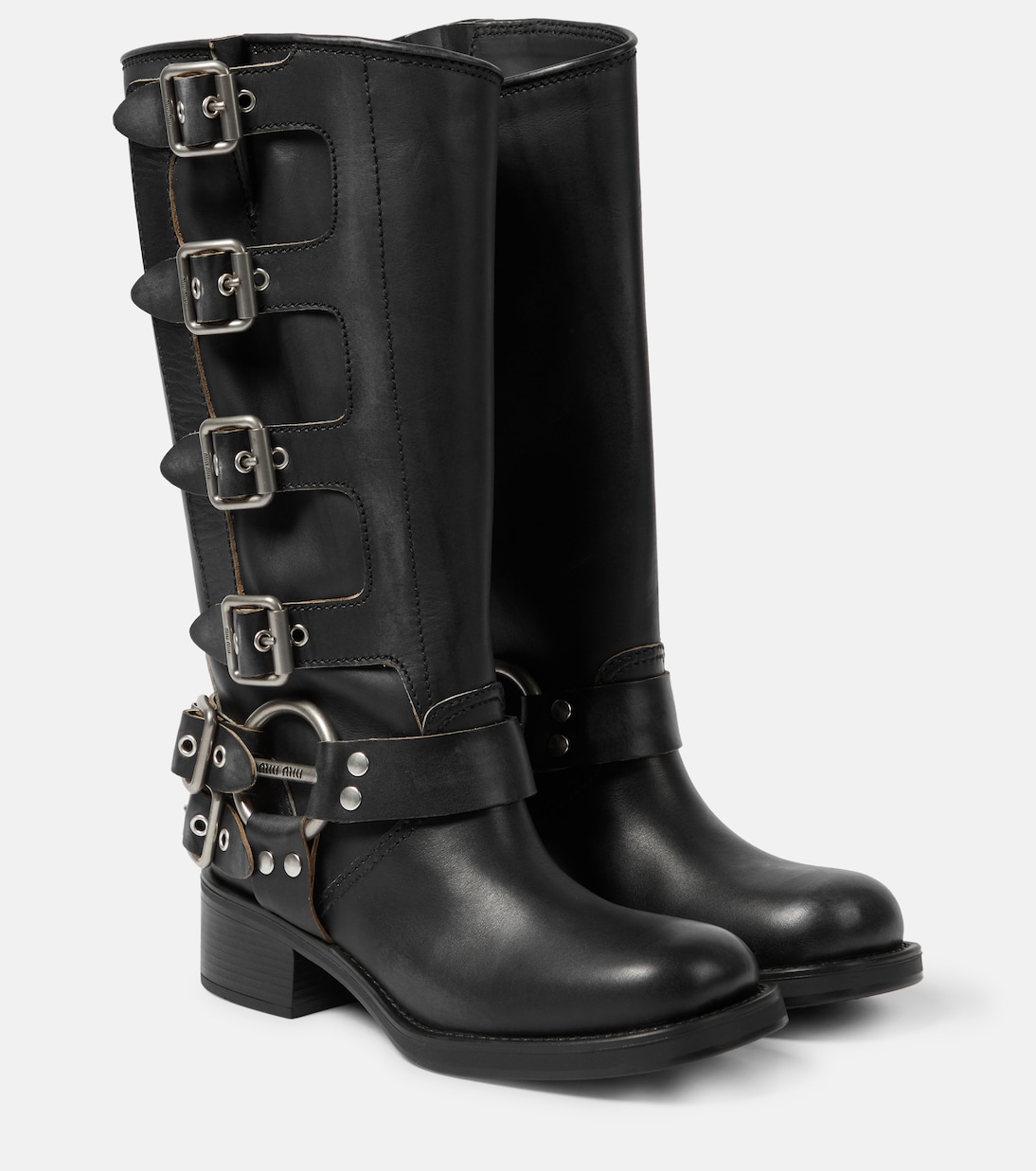 Кожаные байкерские ботинки Miu Miu, Nero