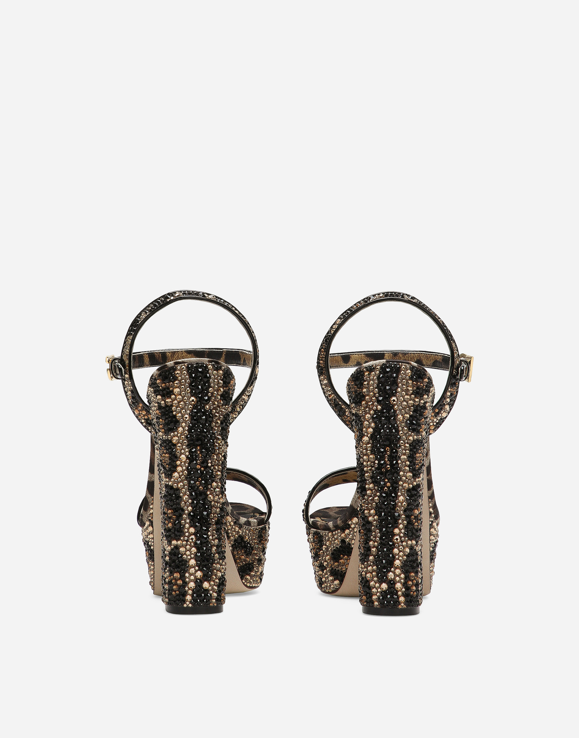 Атласные босоножки на платформе с прикрепленными стразами Dolce & Gabbana, анималистичный принт — фото 3