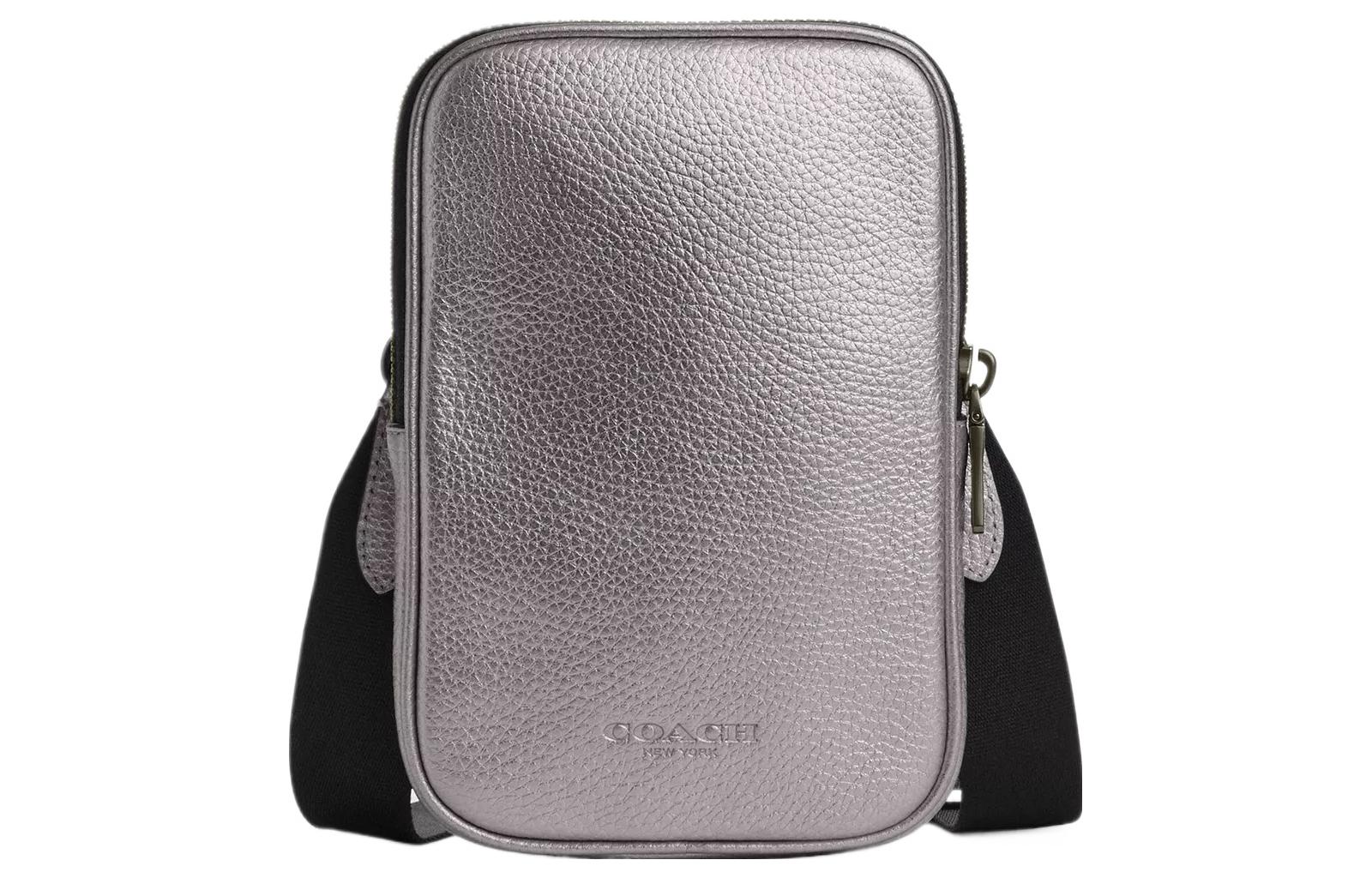 

COACH Кожаная фотосумка через плечо мини женская черная с металлическим серым