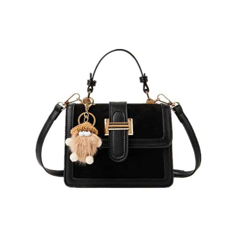 

NOMK Кожаная маленькая квадратная сумка женская в клетку, Black/Comes with Charm