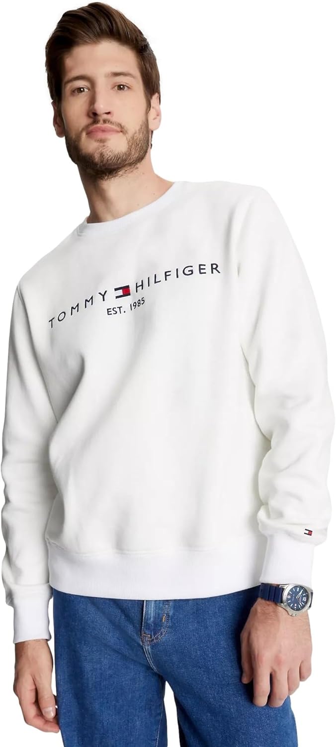 Коллекция мужских толстовок TOMMY HILFIGER Crew 2025, Embroidered Tommy Logo White