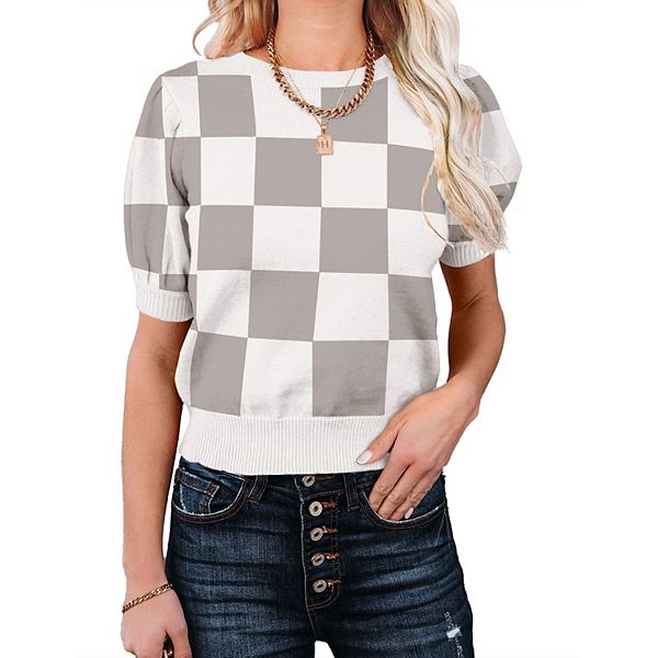 

Женский легкий пуловер с круглым вырезом и коротким рукавом Maxxis Merch, Gray White Plaid