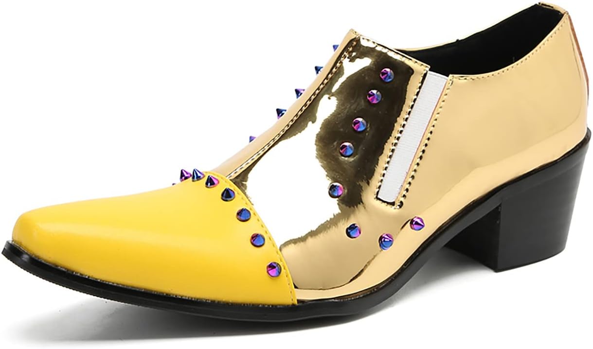 

Мужские слипоны Santimon - настоящие западные повседневные туфли с декоративными заклепками и заостренным носком для свадьбы, бара и вечеринки, желтый