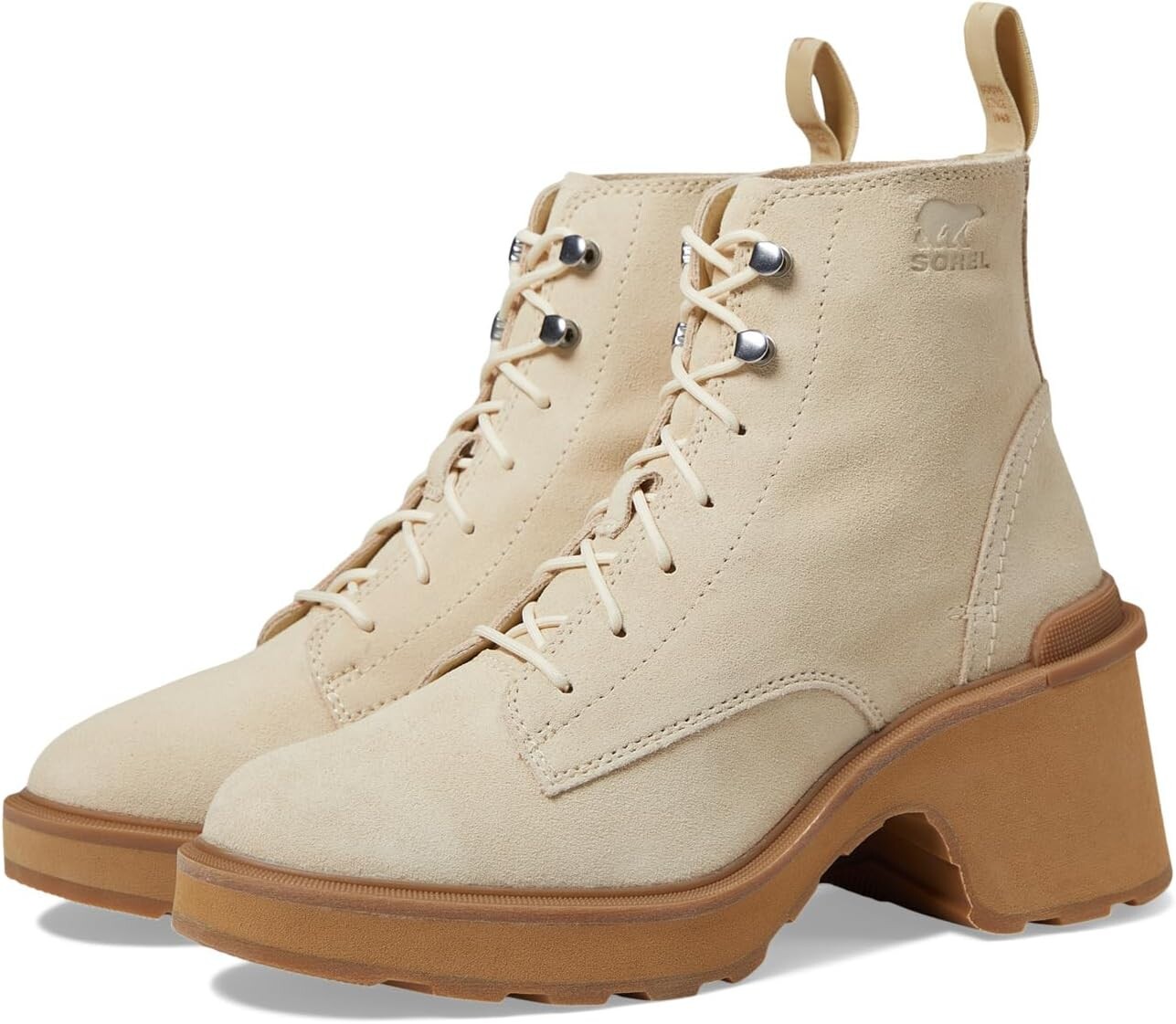

Ботинки на шнуровке Hi-Line Heel Lace SOREL, цвет Bleached Ceramic/Caribou Buff