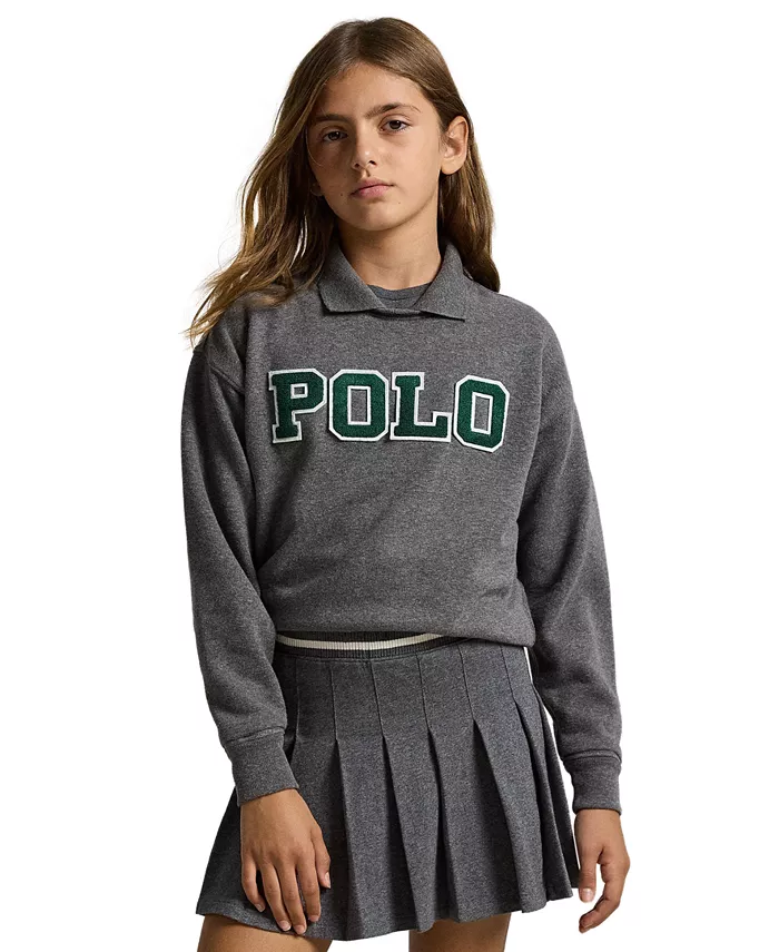 

Детская флисовая поло толстовка с логотипом для девочек 7-16 лет Polo Ralph Lauren, серый
