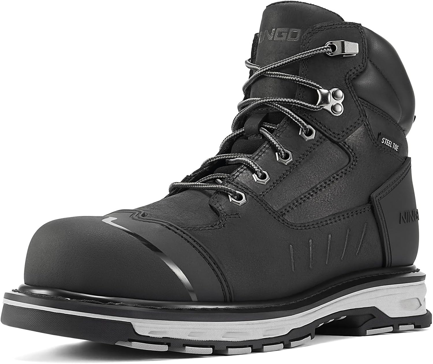 

Ботинки NINGO с металлическим носком для мужчин, из цельнозерновой кожи, противоскользящие, прочные строительные ботинки, водо- и маслостойкие, проколоустойчивые мужские защитные туфли для промышленности, сварки и верховой езды, черный