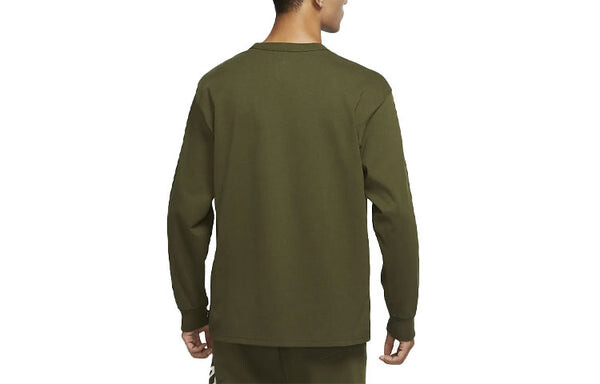 Футболка Men's Nike Solid Color Long Sleeves Round Neck Pullover Pocket Long Sleeves Green T-Shirt, зеленый — фото 2
