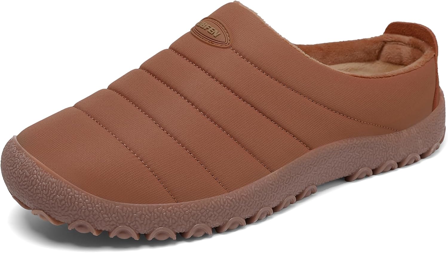 

UBFEN Мужские и женские зимние теплые тапочки с пушистой плюшевой подкладкой, домашние и уличные, с противоскользящей резиновой подошвой, W Brown