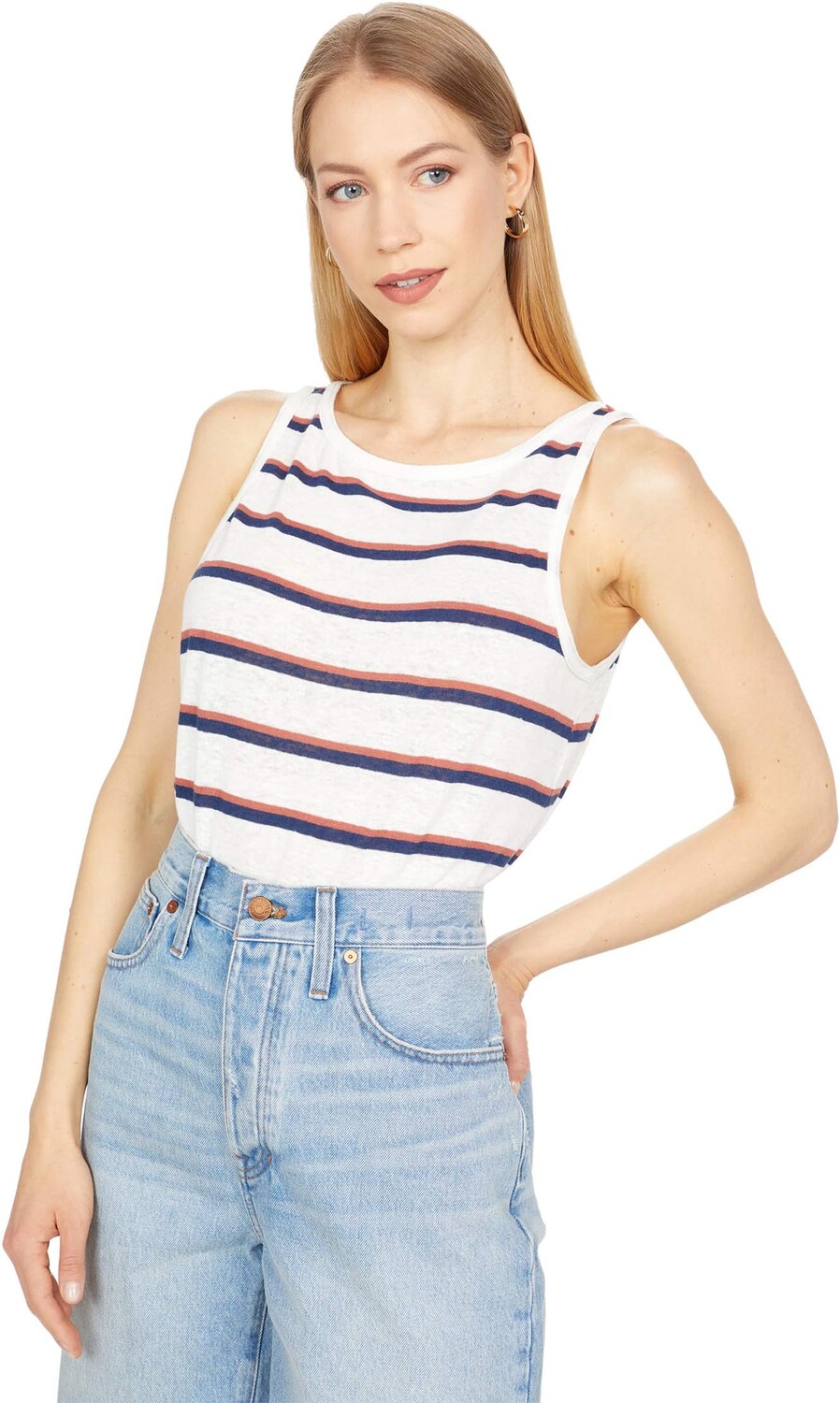 

Футболка Madewell Modern Linen Tank Top in Stripe, цвет Lighthouse