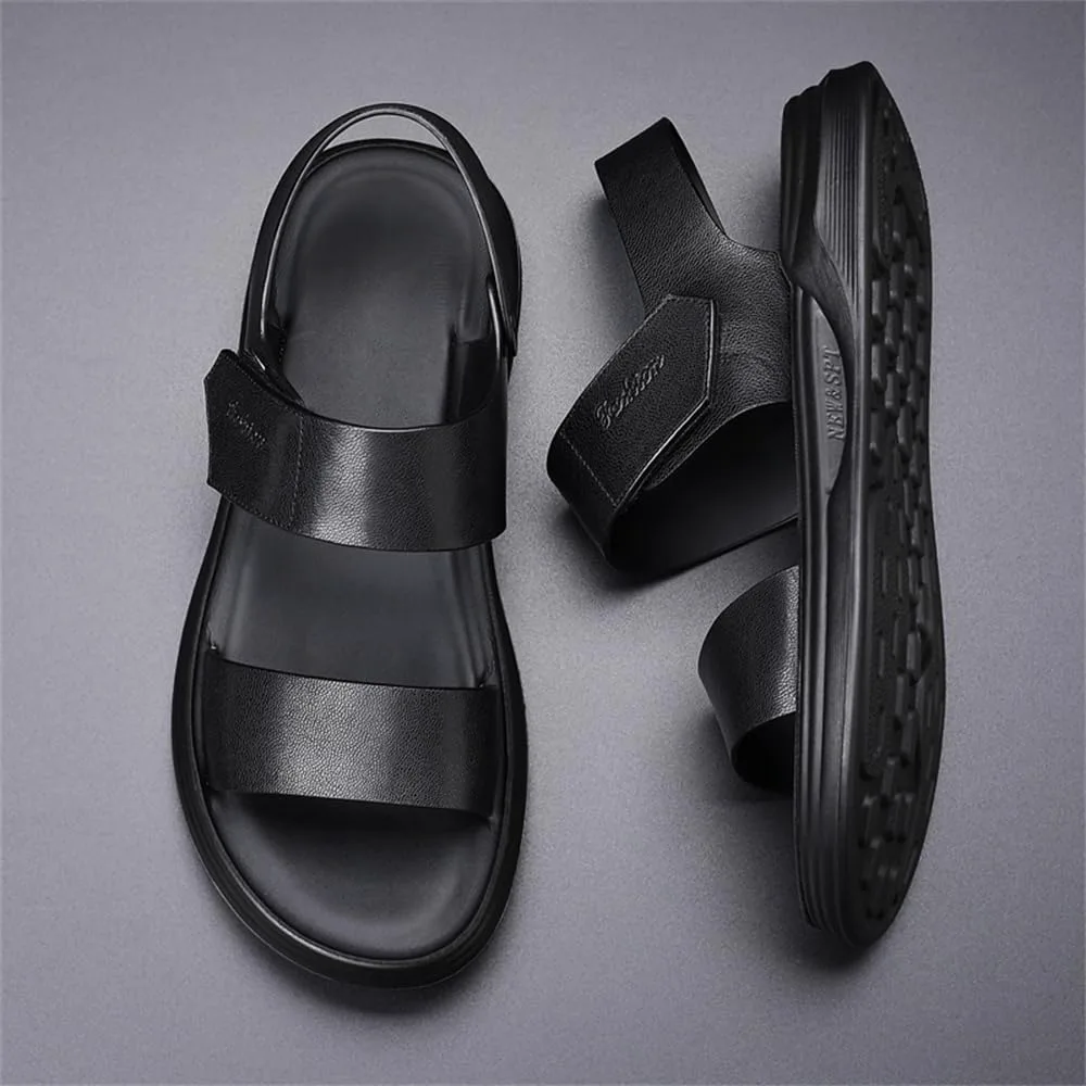 Men's Casual Сандалии Outdoor Genuine Leather Open Toe Beach Shoes Abborora, черный — фото 4