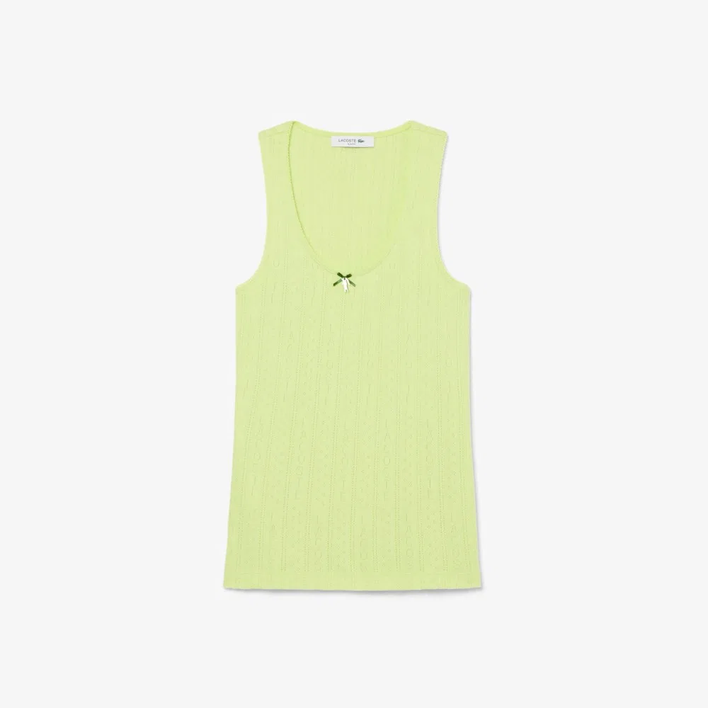 Майка Lacoste Pointelle светло-зелёная, ажурная, женская