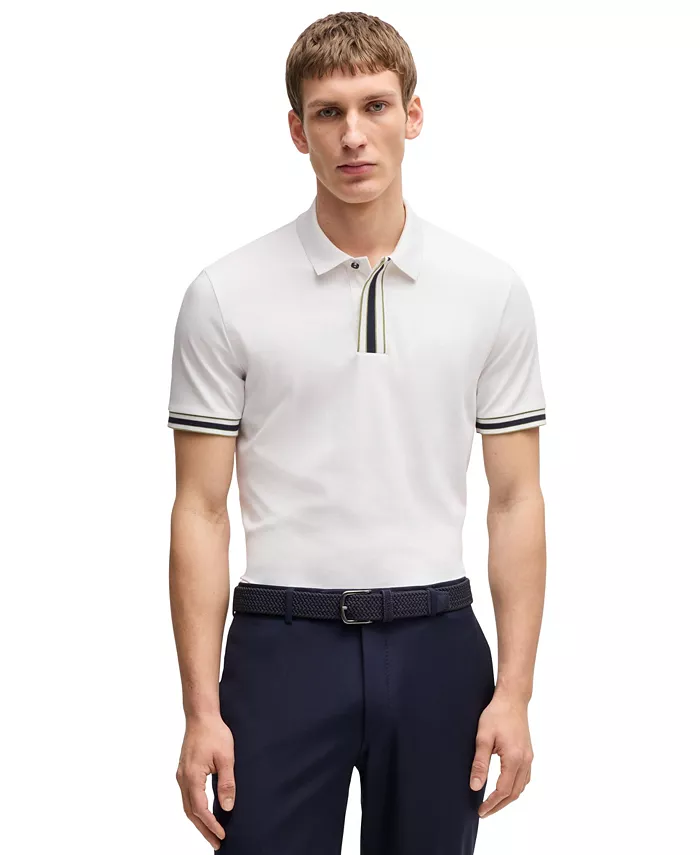 

Мужская поло из интерлок-хлопка с контрастной окантовкой Hugo Boss, белый