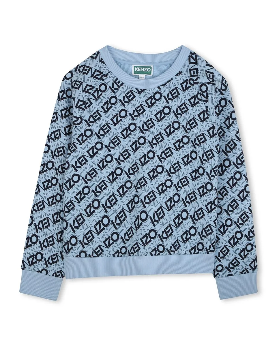 

Хлопковый свитшот для мальчиков с принтом монограммы Kenzo Kids, голубой