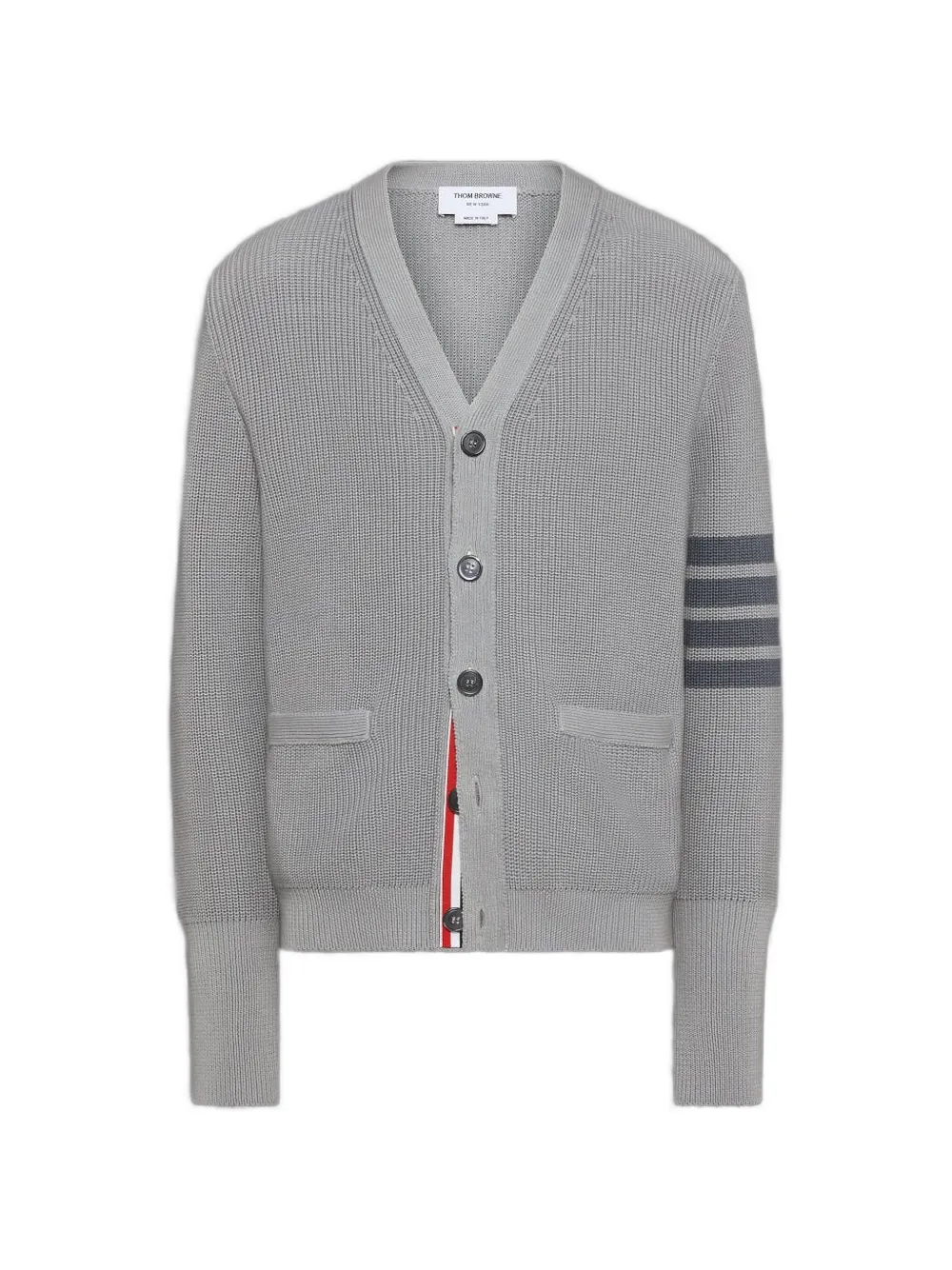

Кардиган с V-образным вырезом и четырьмя полосками Thom Browne, серый