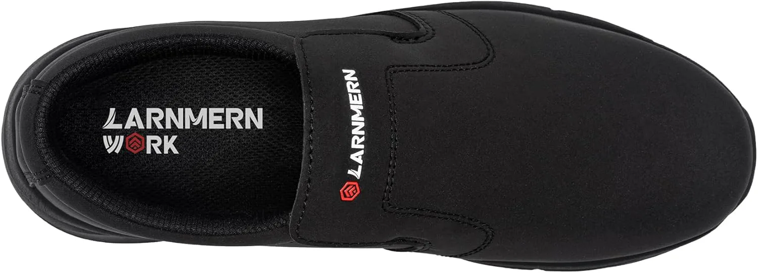 LARN SAFETY Мужские противоскользящие туфли для работы в сфере общественного питания Водонепроницаемые противоскользящие кухонные ботинки для шеф-поваров Ресторанная и медицинская обувь без шнурков Черные, черный — фото 4