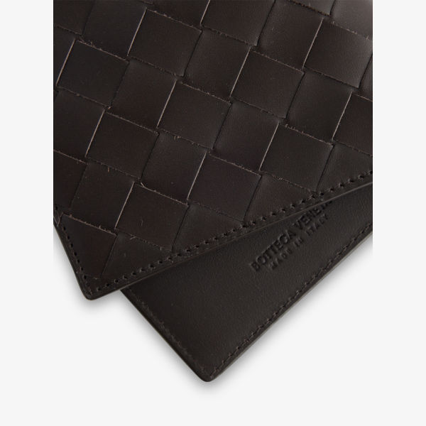 Кошелек кожаный Bottega Veneta Intrecciato с двумя отделениями, серебряный — фото 2