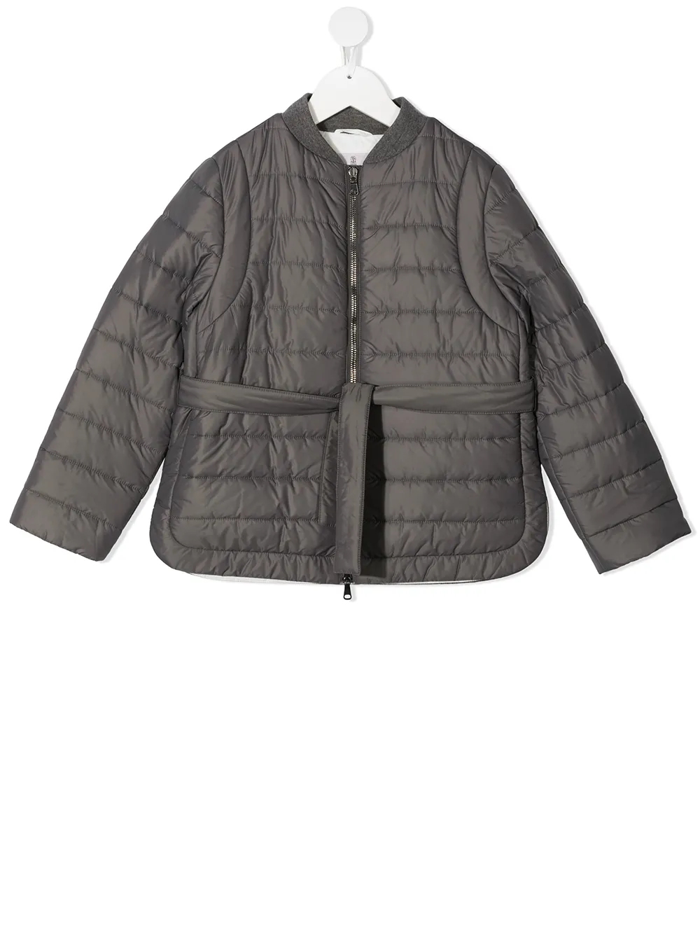 

Пуховик с завязками Brunello Cucinelli Kids, серый