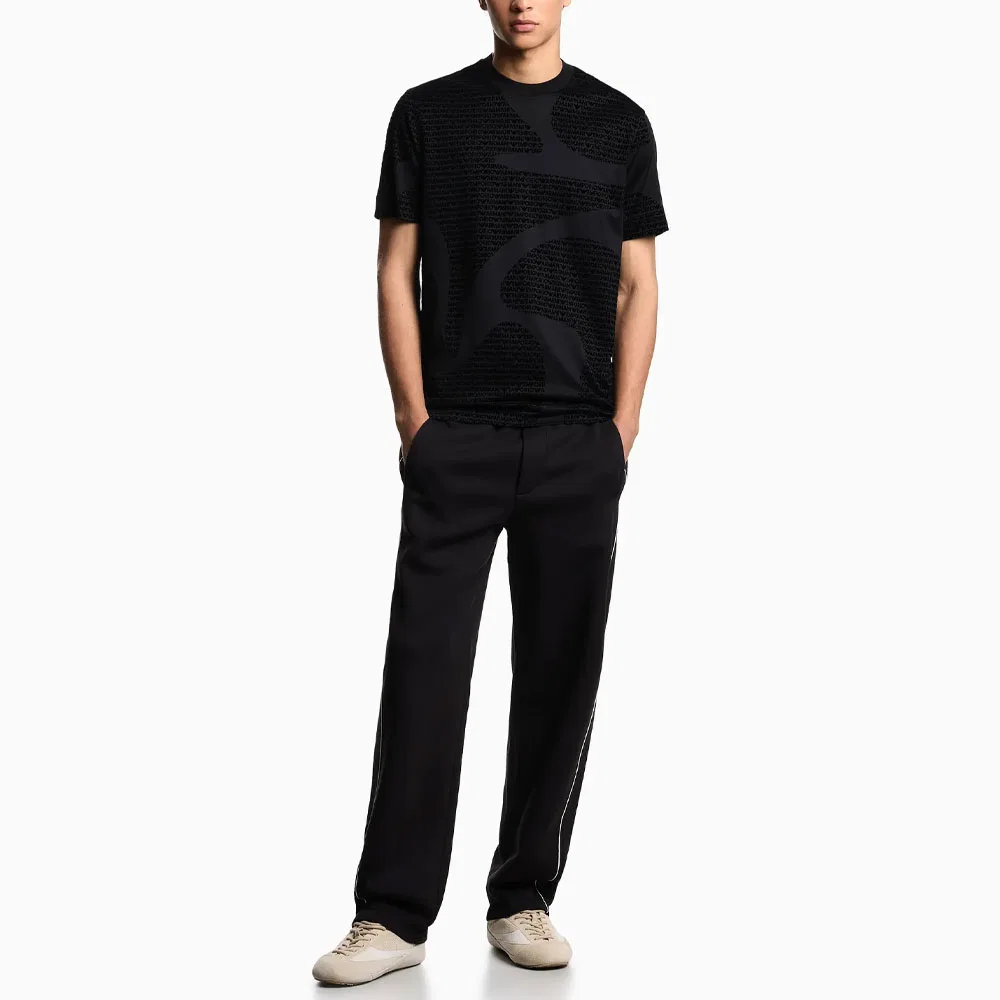Футболка All Over Flocked Logo Jersey EMPORIO ARMANI, Black — фото 4