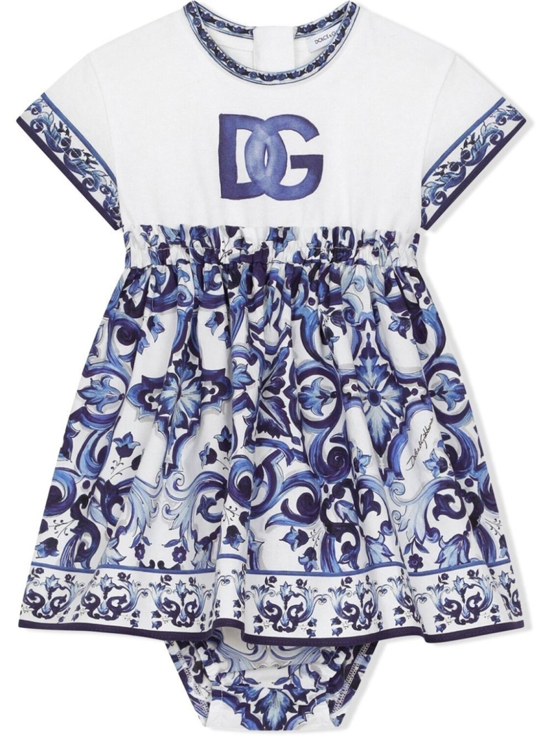 

Поплиновый ромпер с принтом Majolica Dolce & Gabbana Kids, синий