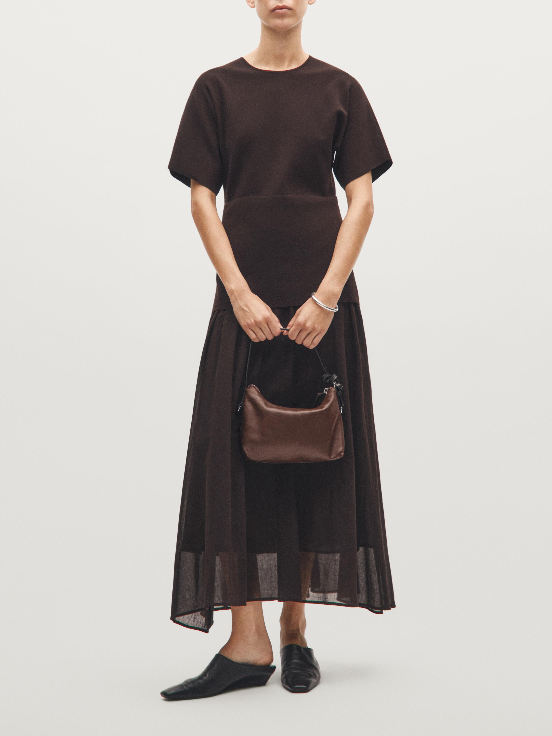 

Маленькая сумка из кожи наппа Massimo Dutti, коричневый