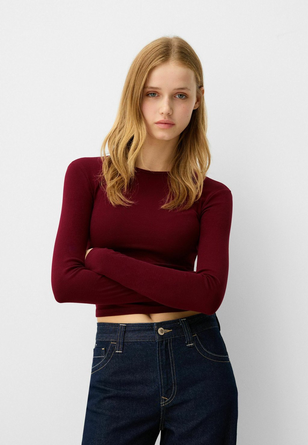

Топ с длинными рукавами Bershka, темно-красный