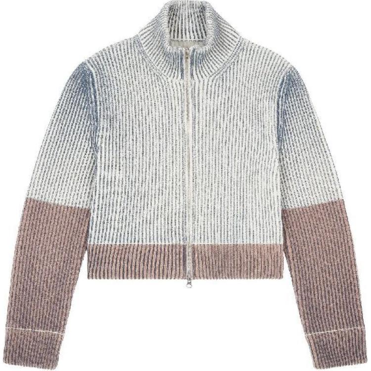 Высокий воротник на молнии вязаный кардиган MM6 Maison Margiela, серый белый