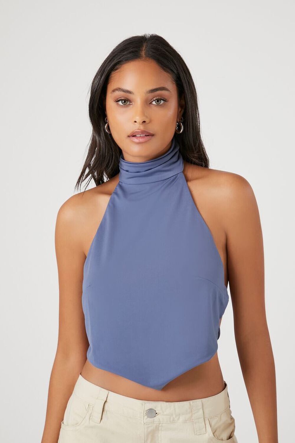 

Топ с платком с открытой спиной Forever 21, синий