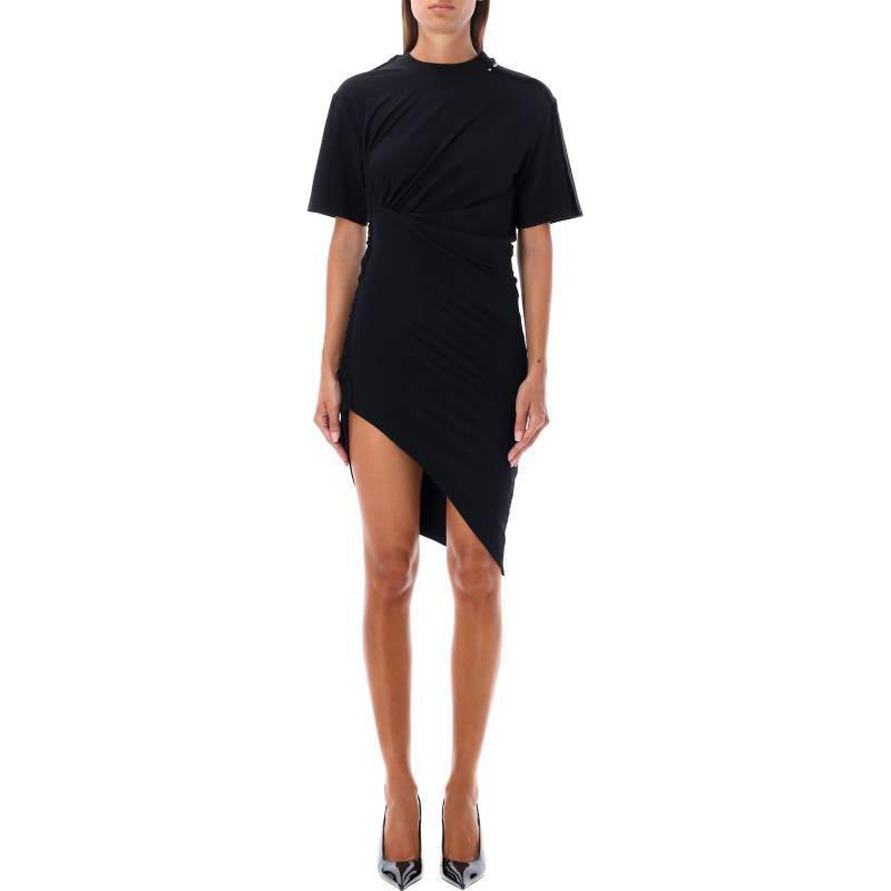 

Асимметрильное платье из хлопка с защипами Mugler, черное