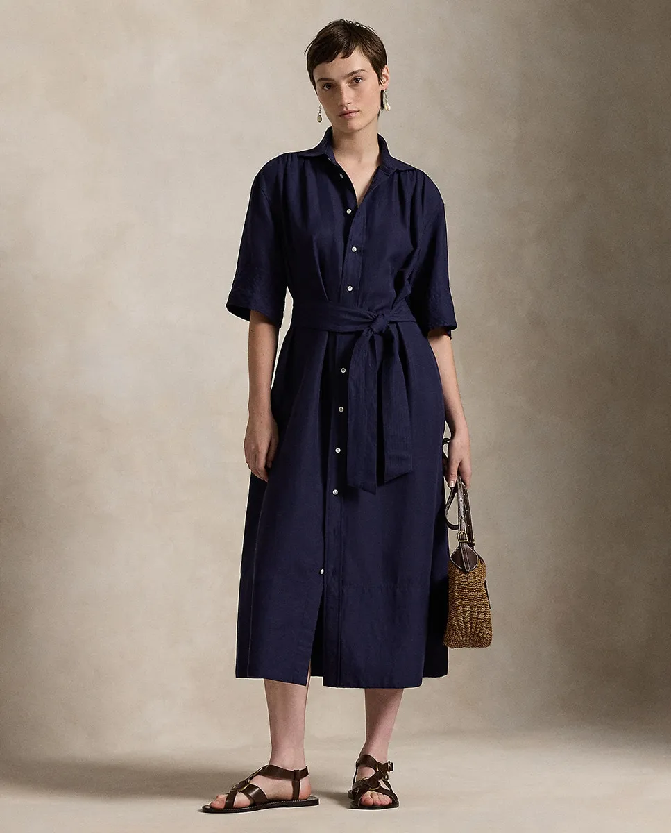 

Платье-рубашка миди с коротким рукавом Polo Ralph Lauren, тёмно-синий