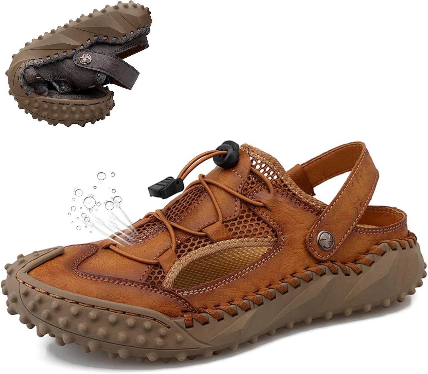 

Мужские походные сандалии Легкие дышащие кожаные нескользящие прогулочные туфли с регулируемым ремешком Спортивные сандалии для трекинга, кемпинга и пляжа Generic, коричневый
