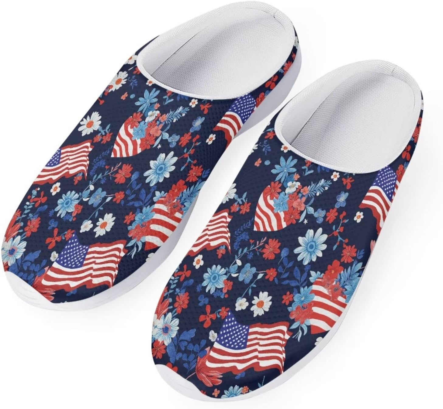 

Женские слипоны-кроссовки Forchrinse с тропическим ананасом и плюмерией, дышащие, для ходьбы, сабо, домашние и пляжные тапочки, обувь для медсестер, легкие, American Flag Flower