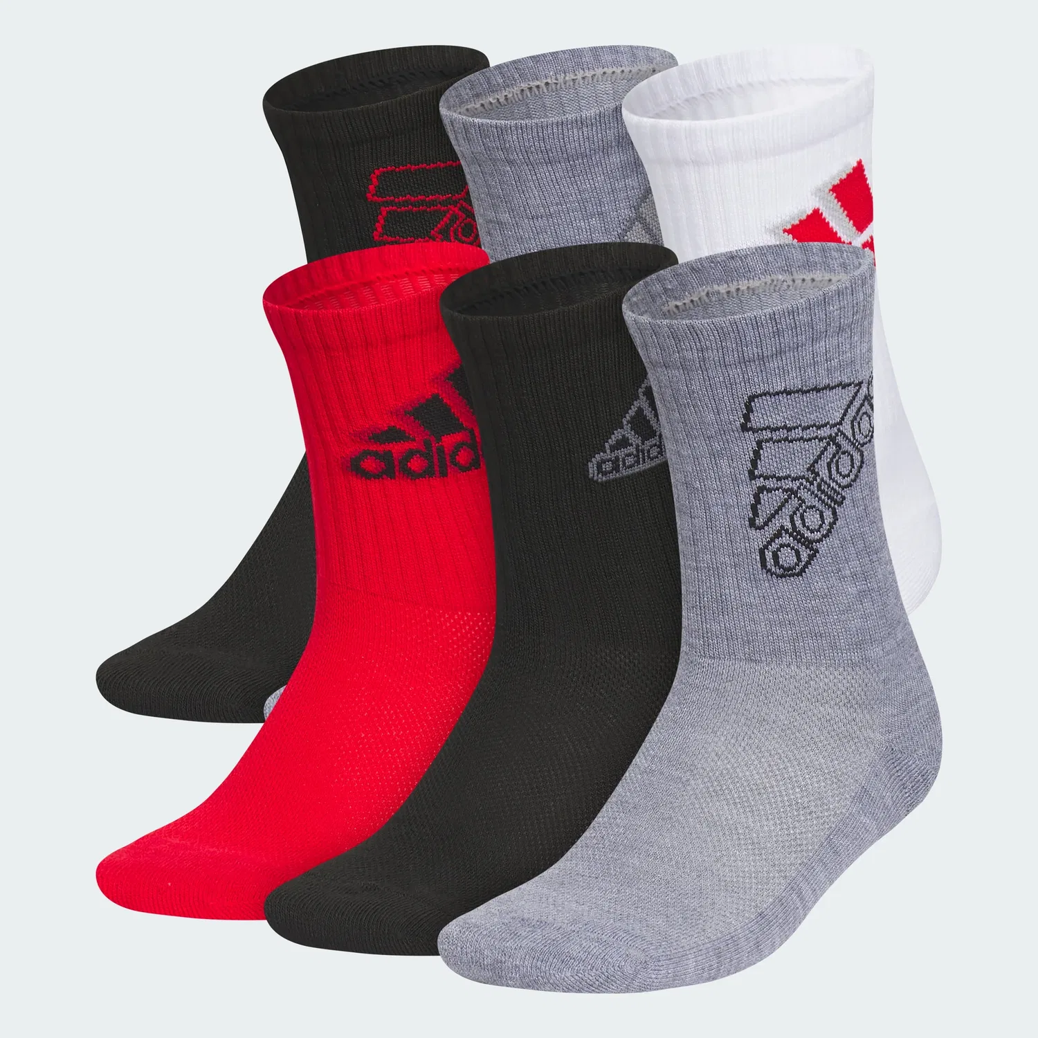 Детские носки средней высоты Cushioned Mixed 2.0 (6 пар) Adidas, Black / Scarlet / Medium Grey Heather/Iu9358