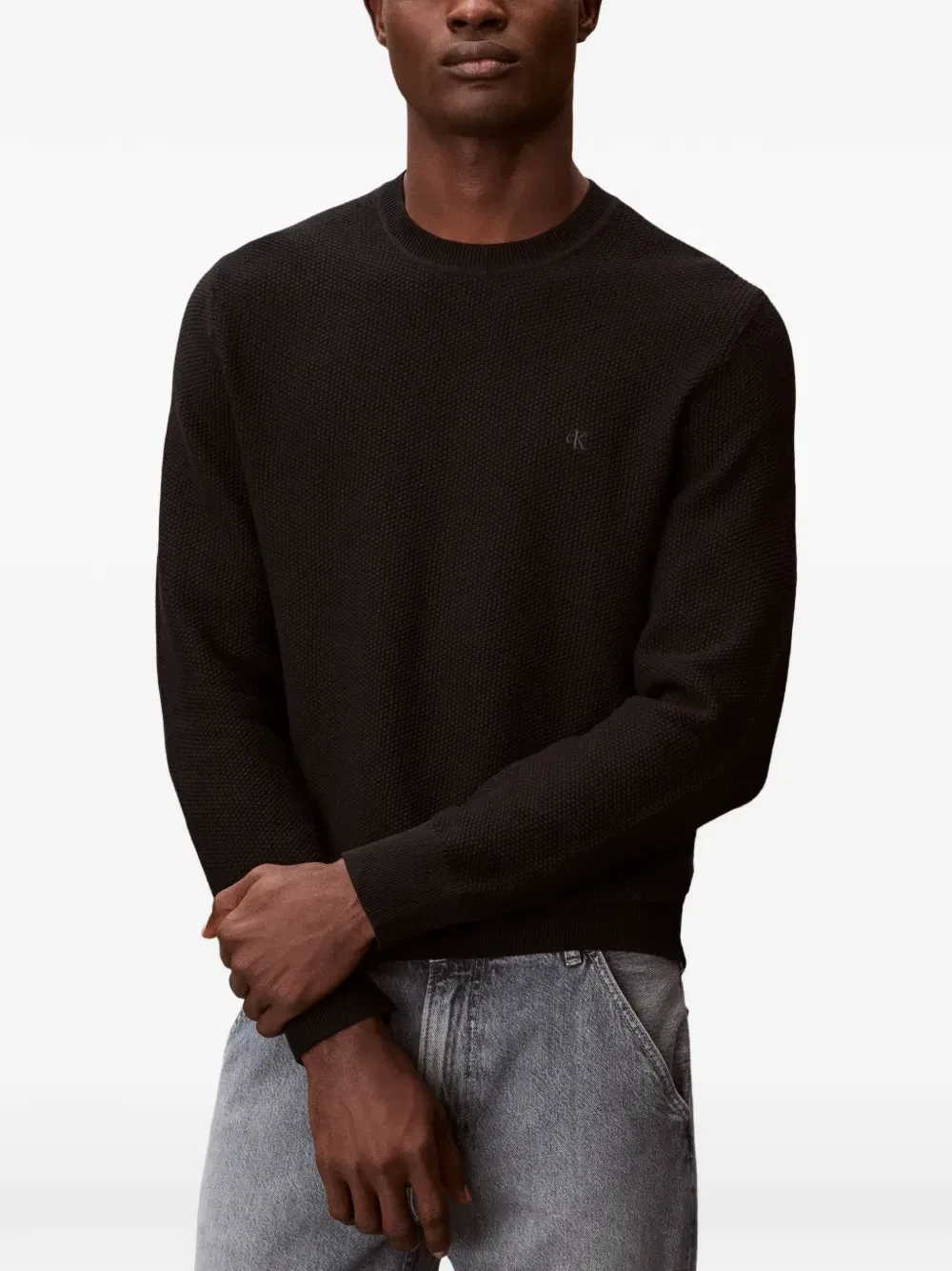 Текстурированный вязаный свитер Calvin Klein, черный — фото 3