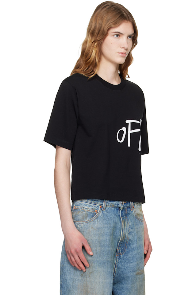 Off-White Черная футболка свободного кроя с логотипом цвета «слоновая кость» — фото 2