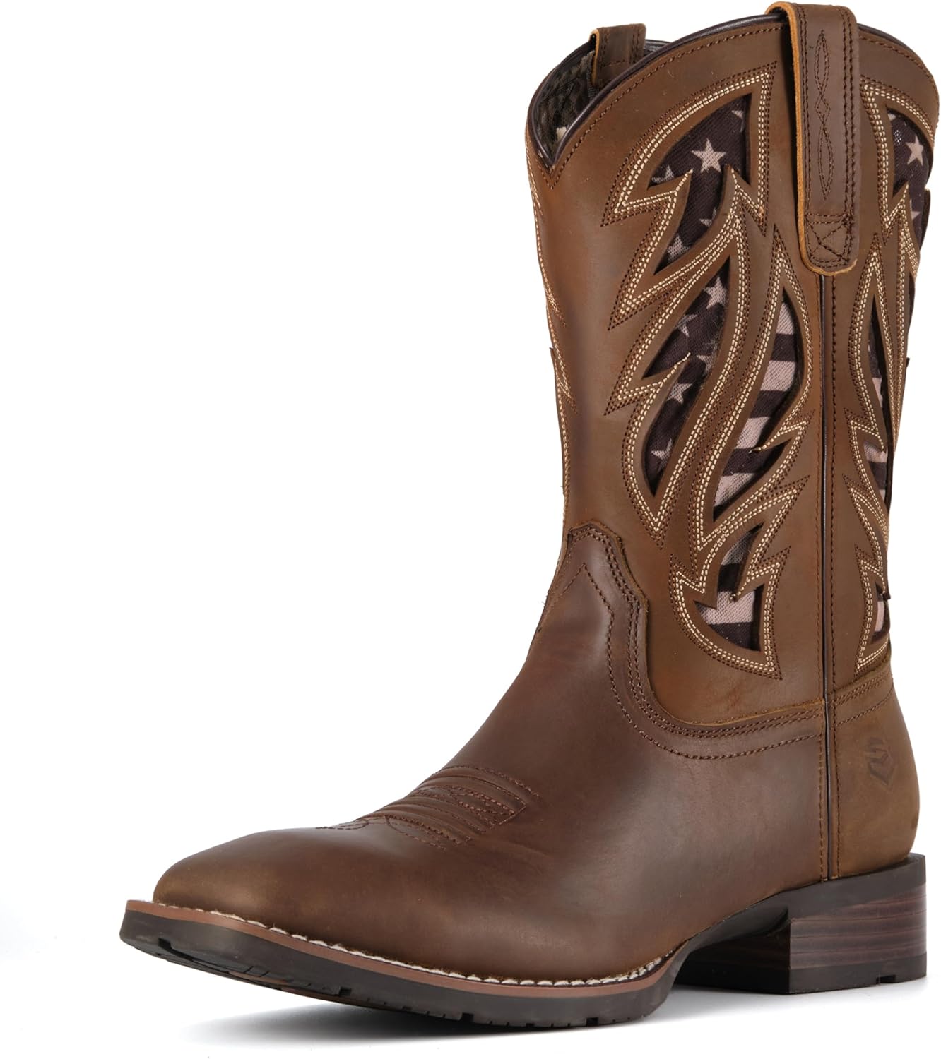 

Ковбойские сапоги SUREWAY с художественными вырезами, мужские сапоги с квадратным носком из кожи высокого качества с флаговым дизайном, маслостойкие и противоскользящие, прочные сапоги Wellington высотой 25 см для мужчин, коричневый