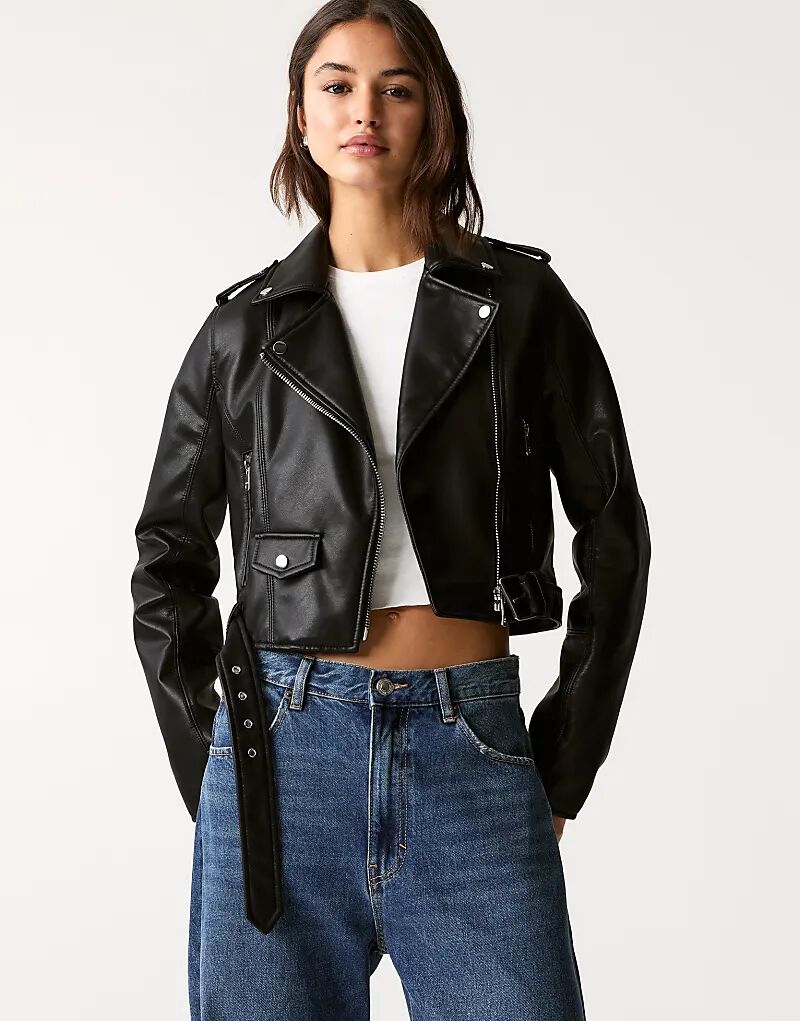 

Куртка-косуха Pull&Bear из искусственной кожи черного цвета