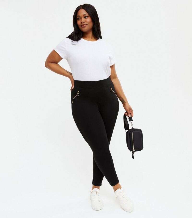 

Черные леггинсы на молнии с кольцом Curves New Look, черный