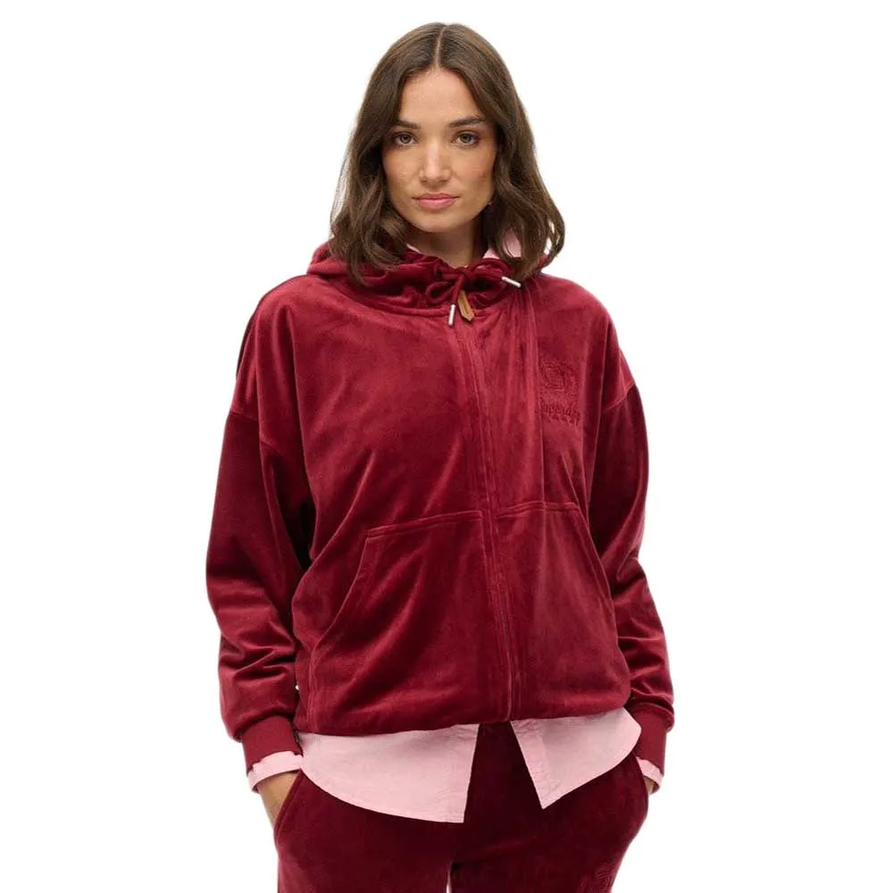 

Толстовка Superdry Country Club Velour full zip, красный